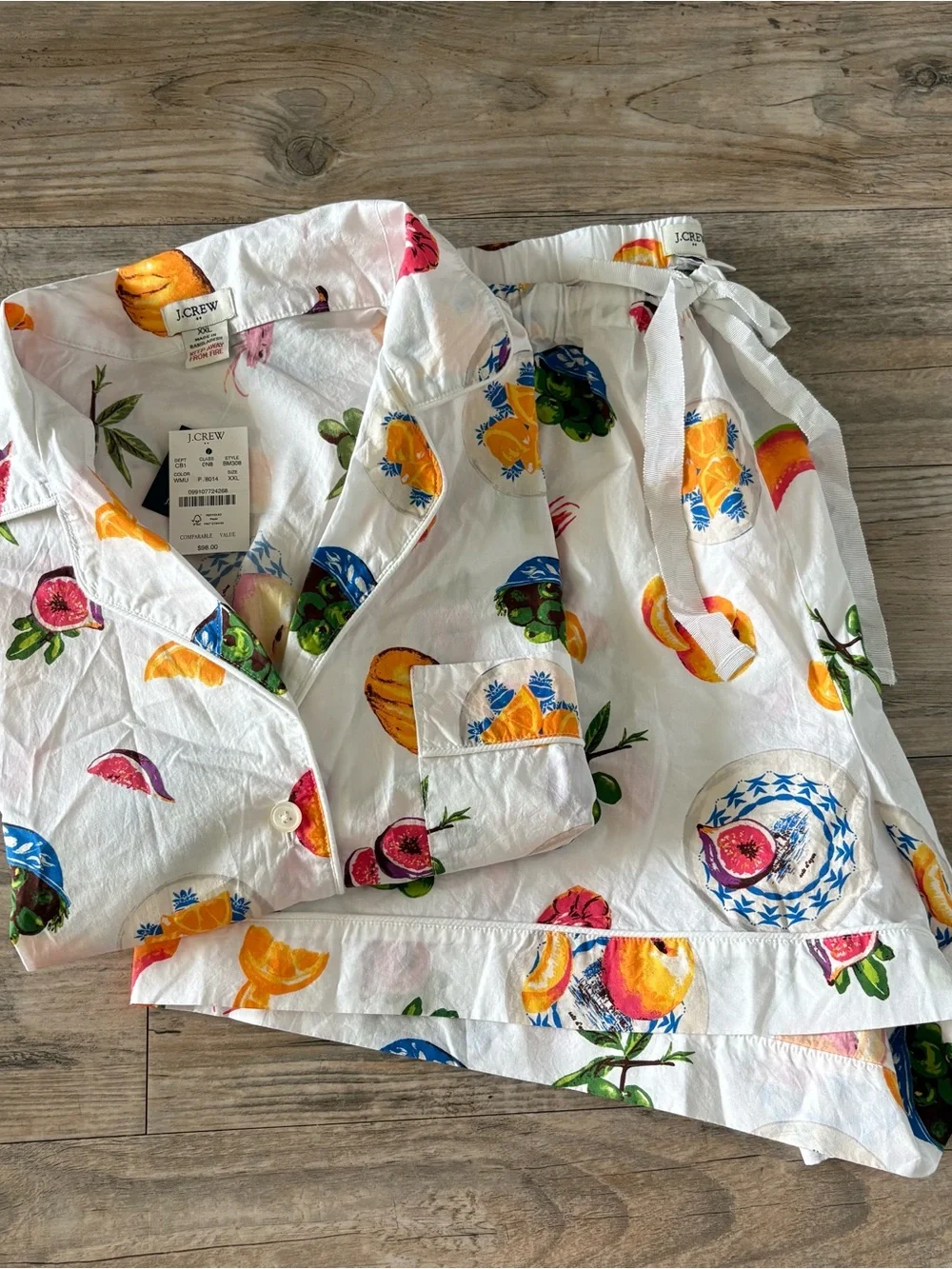 NWT J Crew Women's Short-Sleeve Cotton Short Pajama Set In Multi Fruit Size XXL